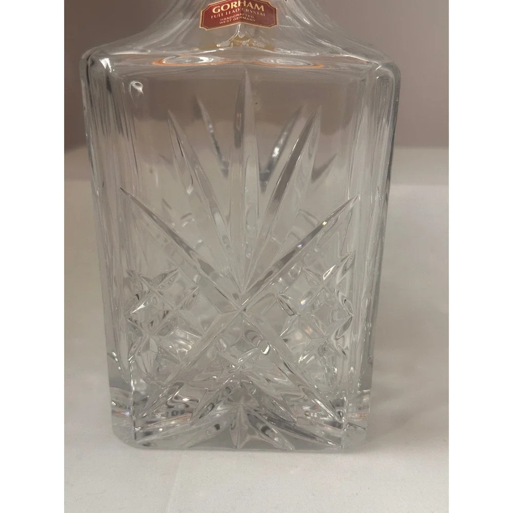 Gorham Full Lead Crystal Decanter Square Handcrafted West Germany Starburst 11in